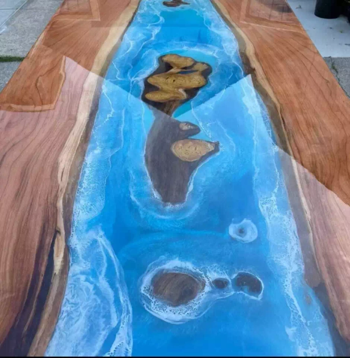 Amazing Ocean Epoxy Table , Blue Ocean Epoxy Dinning Table For Family Dinner - Image 5