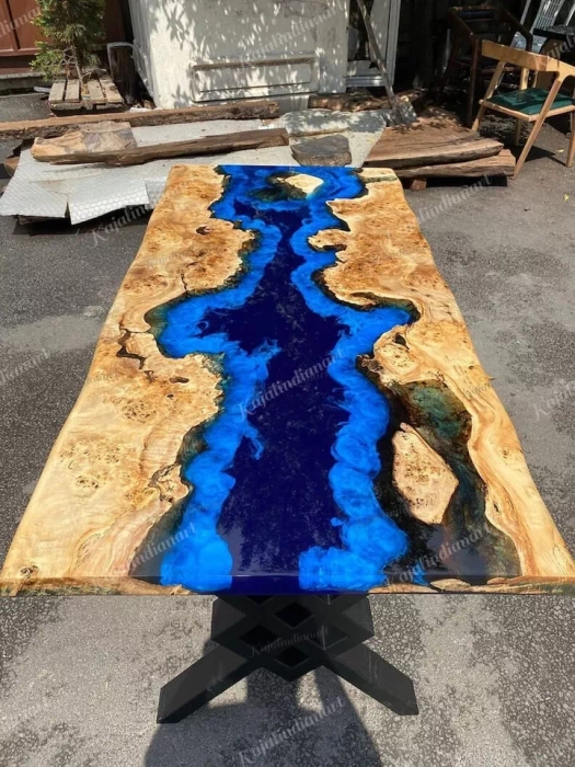 Ocean Blue Rectangular Epoxy Table / Live Edge Dining Table / Natural Wood Table - Image 2