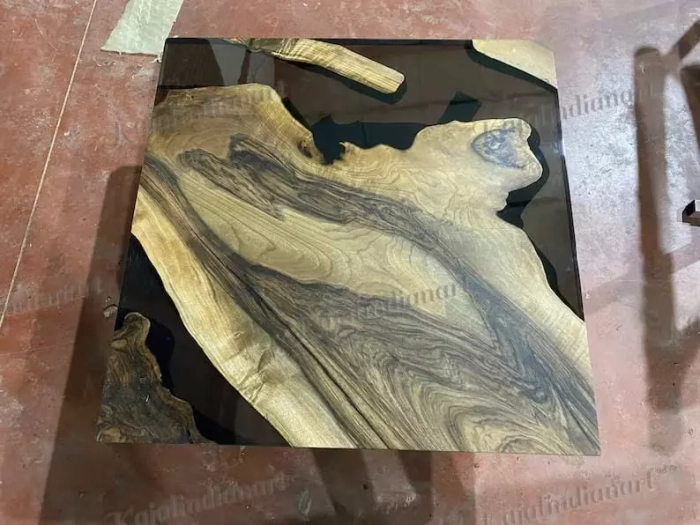 12 Inches Transparent Square Epoxy Wood Table | Square Center Table/Coffee Table - Image 7