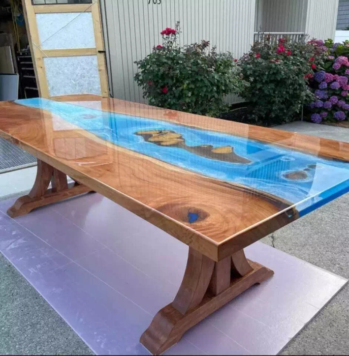 Amazing Ocean Epoxy Table , Blue Ocean Epoxy Dinning Table For Family Dinner - Image 3