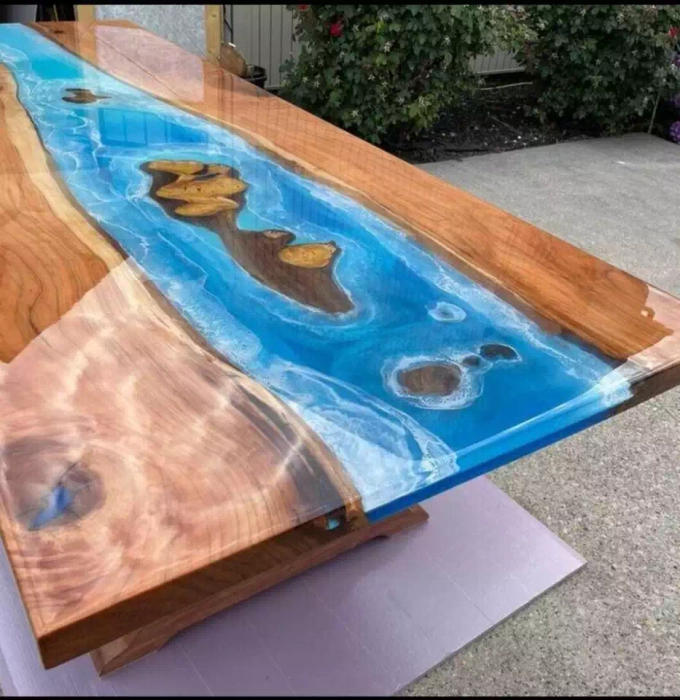 Amazing Ocean Epoxy Table , Blue Ocean Epoxy Dinning Table For Family Dinner - Image 4