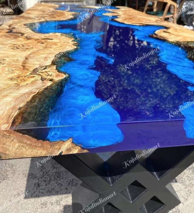Ocean Blue Rectangular Epoxy Table / Live Edge Dining Table / Natural Wood Table - Image 6