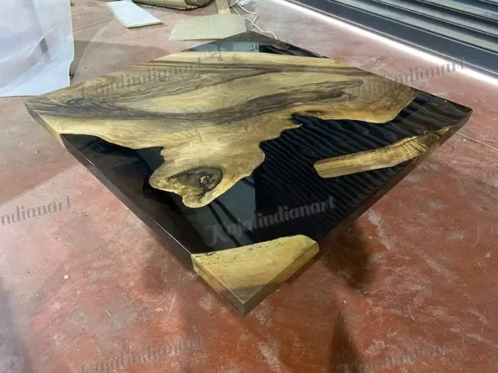 12 Inches Transparent Square Epoxy Wood Table | Square Center Table/Coffee Table - Image 3