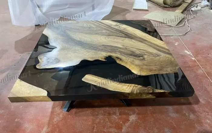 12 Inches Transparent Square Epoxy Wood Table | Square Center Table/Coffee Table - Image 6