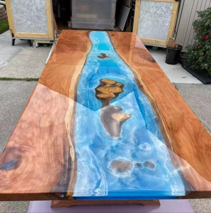 Amazing Ocean Epoxy Table , Blue Ocean Epoxy Dinning Table For Family Dinner - Image 2