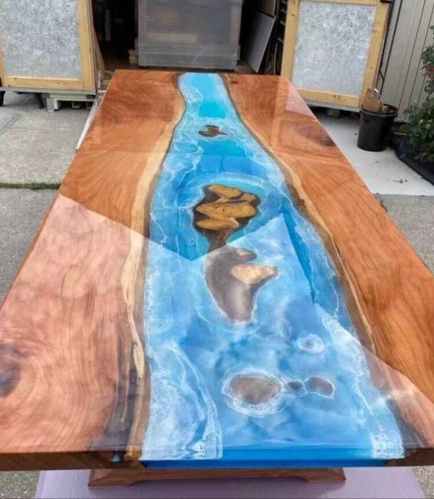 Amazing Ocean Epoxy Table , Blue Ocean Epoxy Dinning Table For Family Dinner