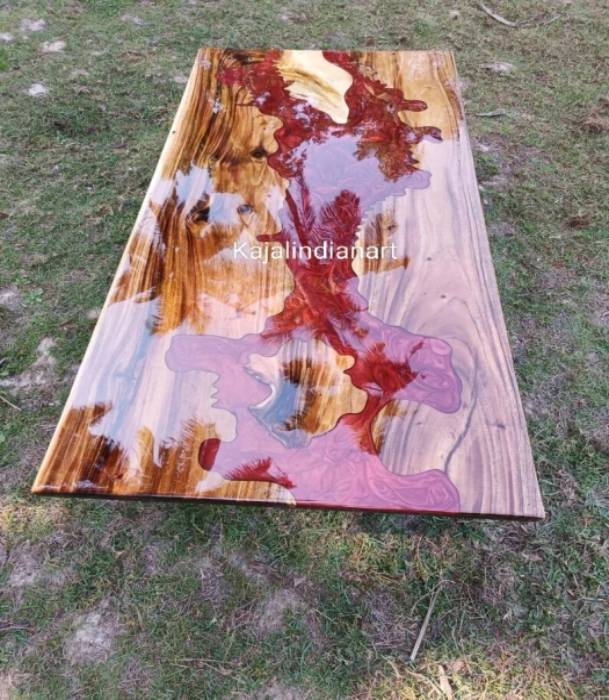 Red Wood Epoxy Dinning Table , Red Epoxy Wooden Table coffee Table , Home Decor