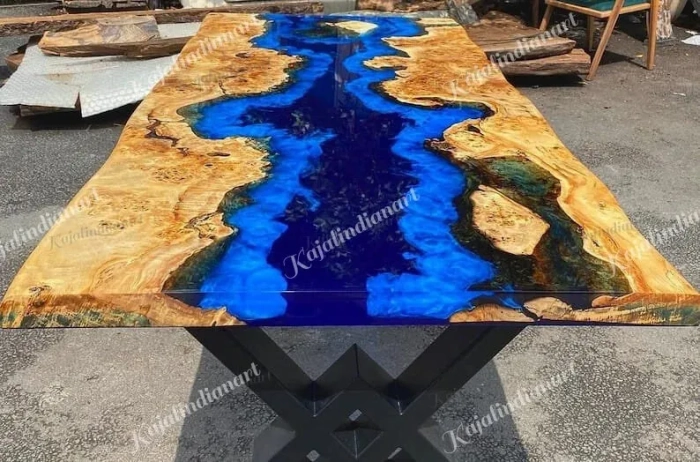 Ocean Blue Rectangular Epoxy Table / Live Edge Dining Table / Natural Wood Table - Image 5